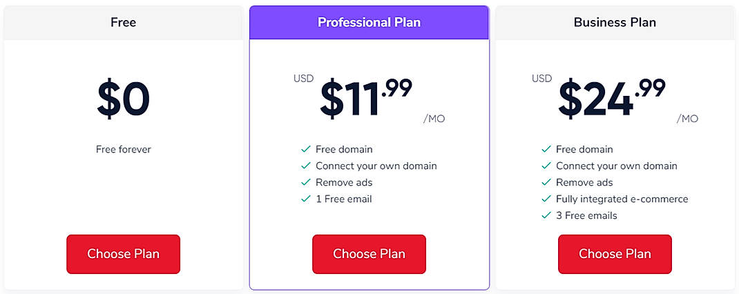 Pricing screenshot