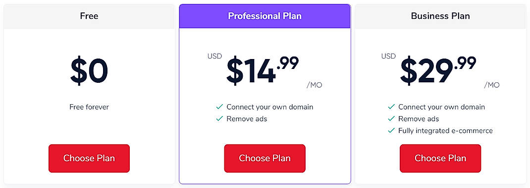 Pricing screenshot