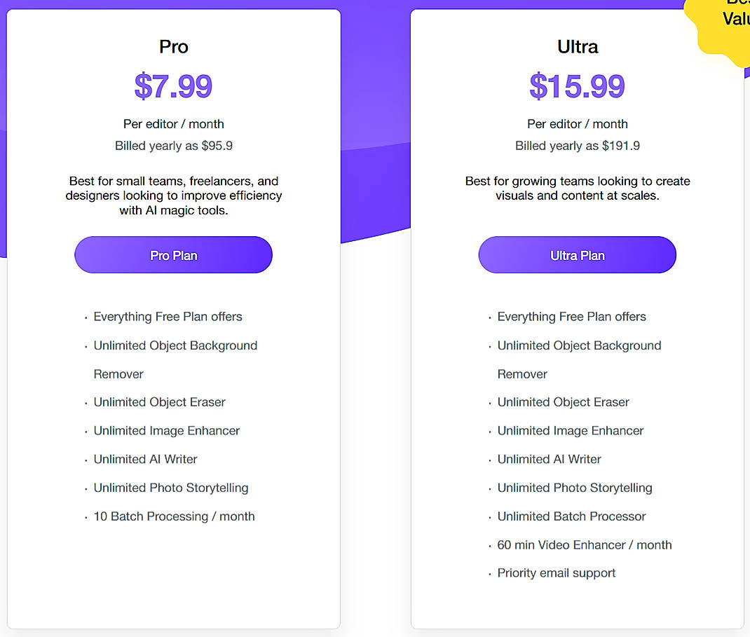 Pricing screenshot
