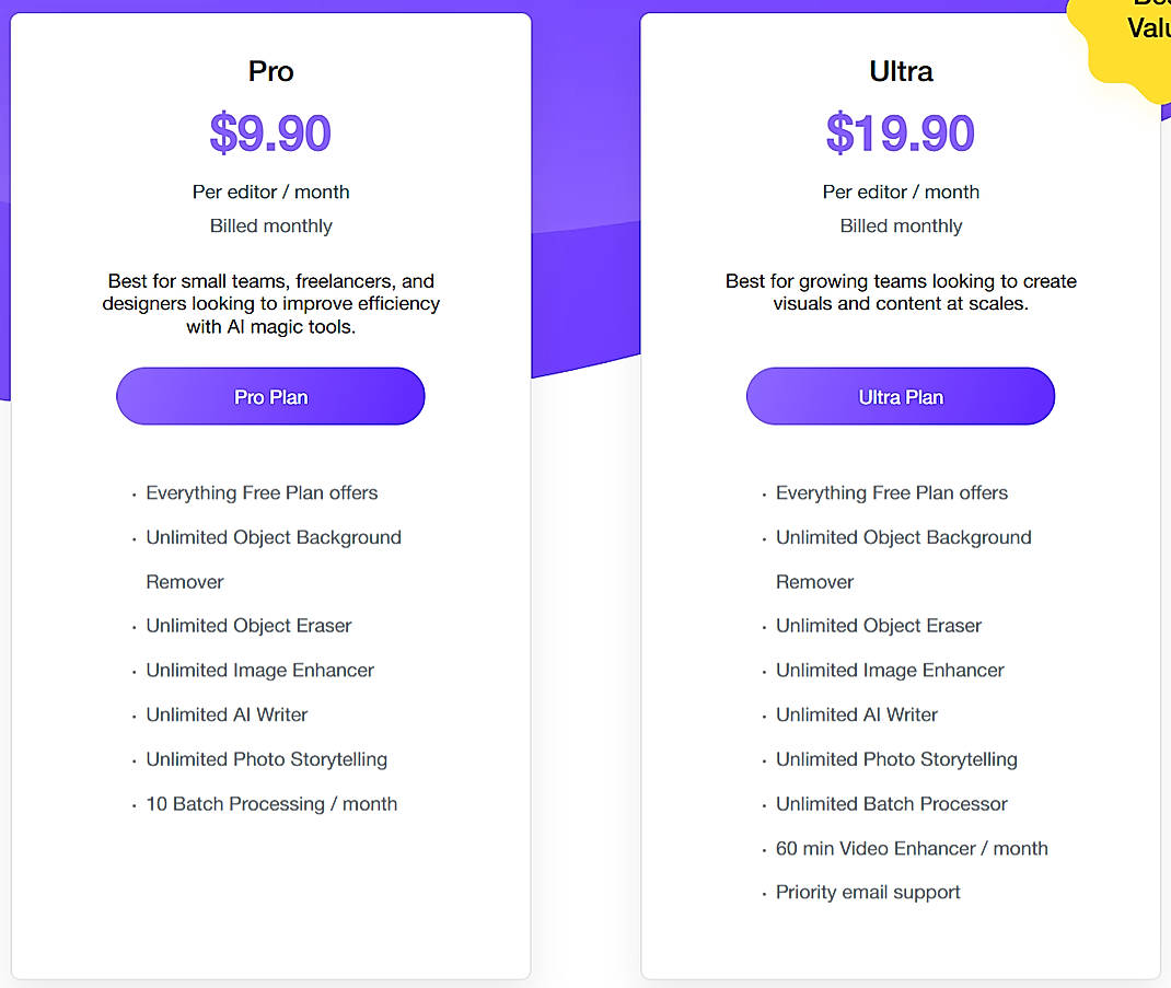 Pricing screenshot