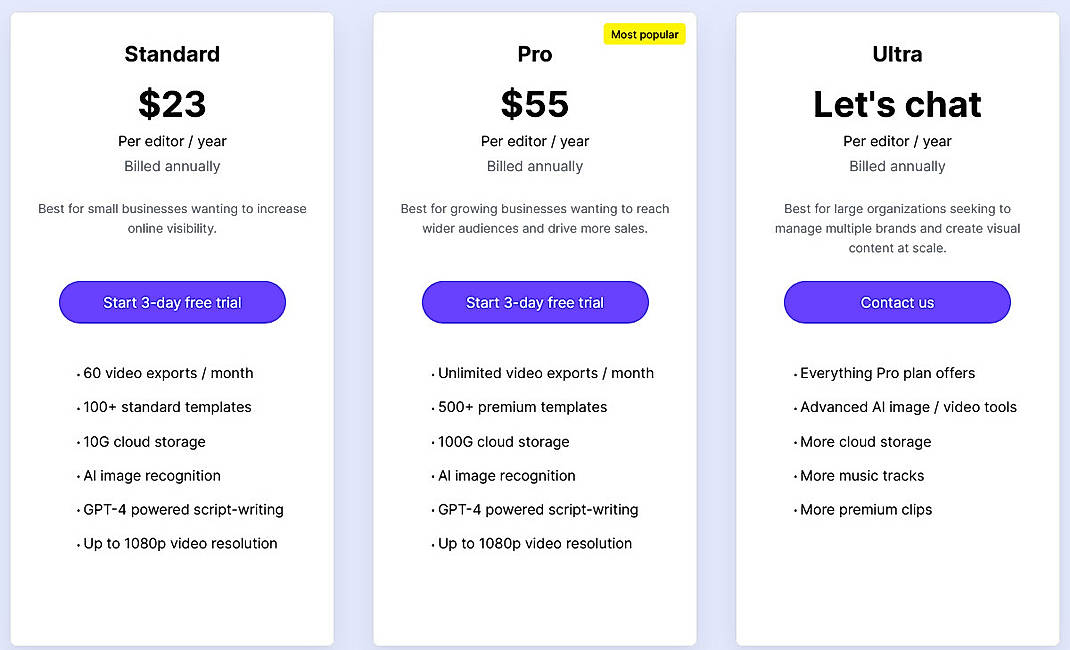 Pricing screenshot