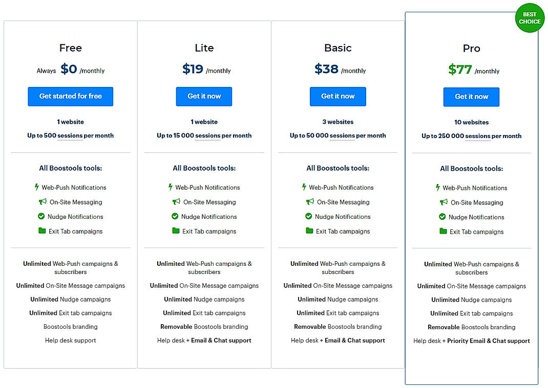 Pricing screenshot