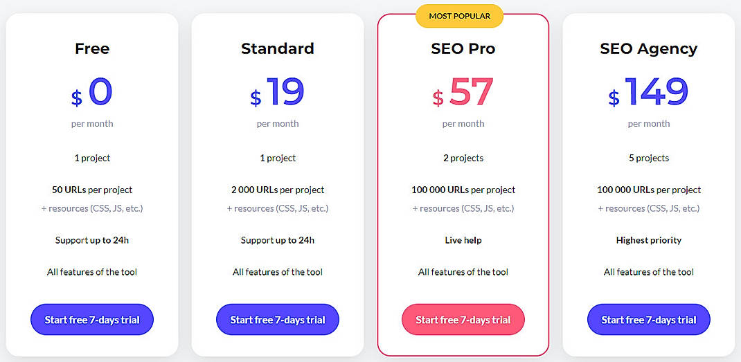 Pricing screenshot