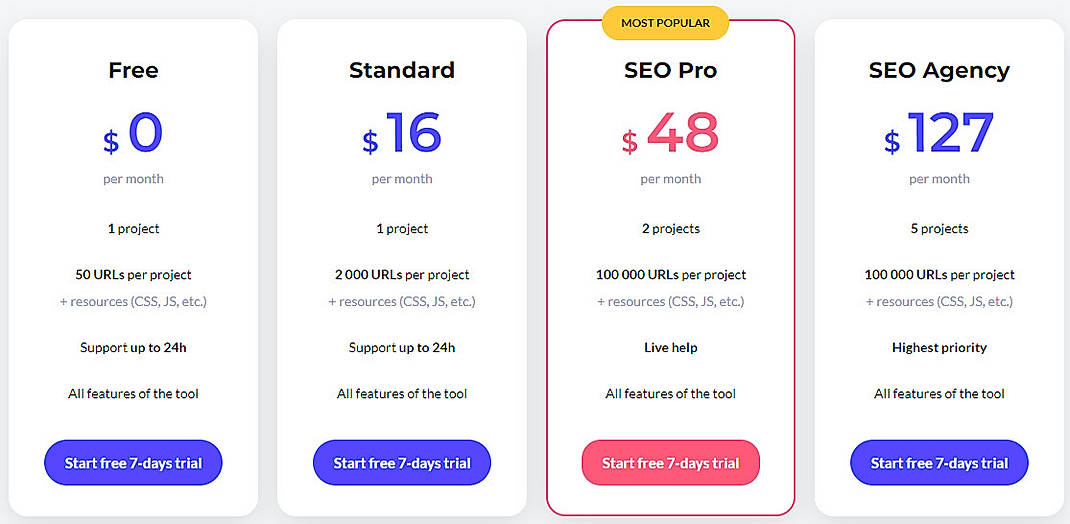 Pricing screenshot