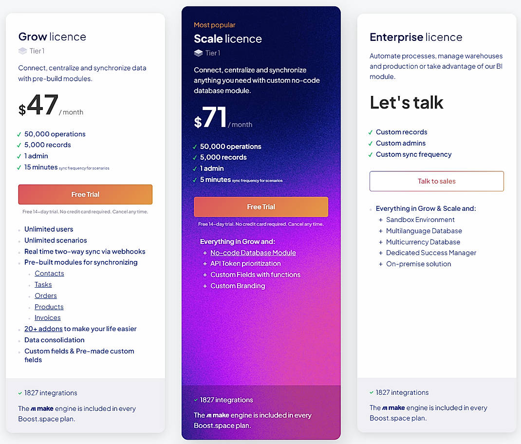 Pricing screenshot