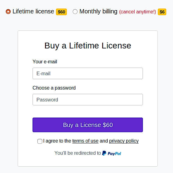 Pricing screenshot