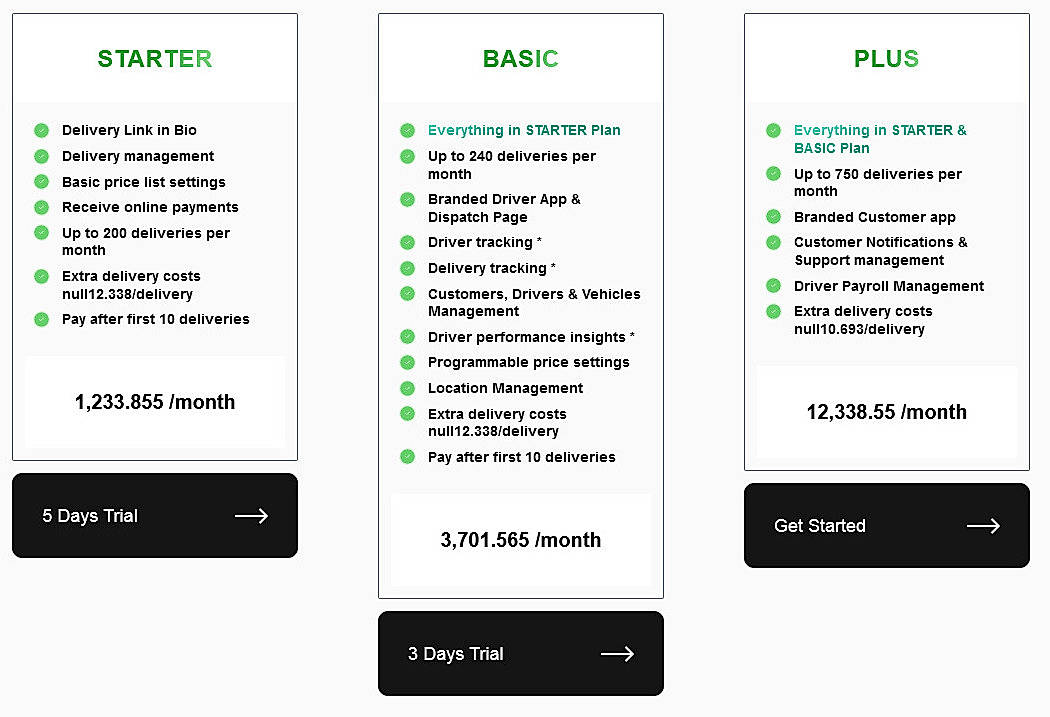 Pricing screenshot