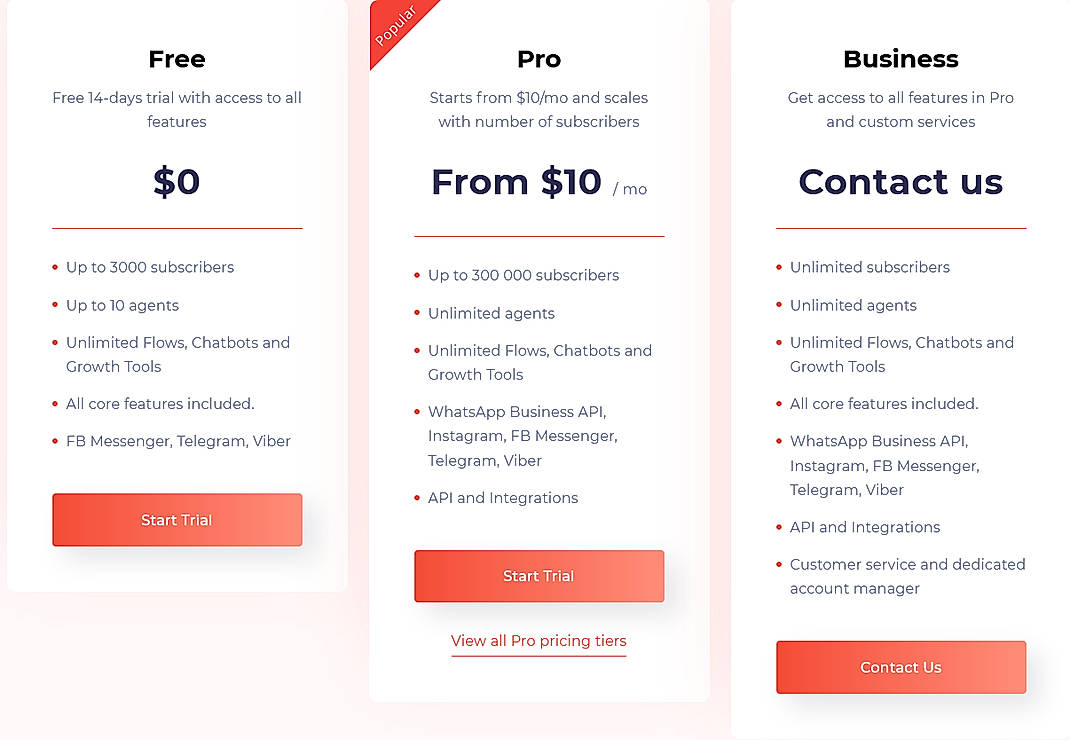 Pricing screenshot