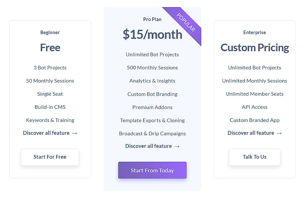 Pricing screenshot