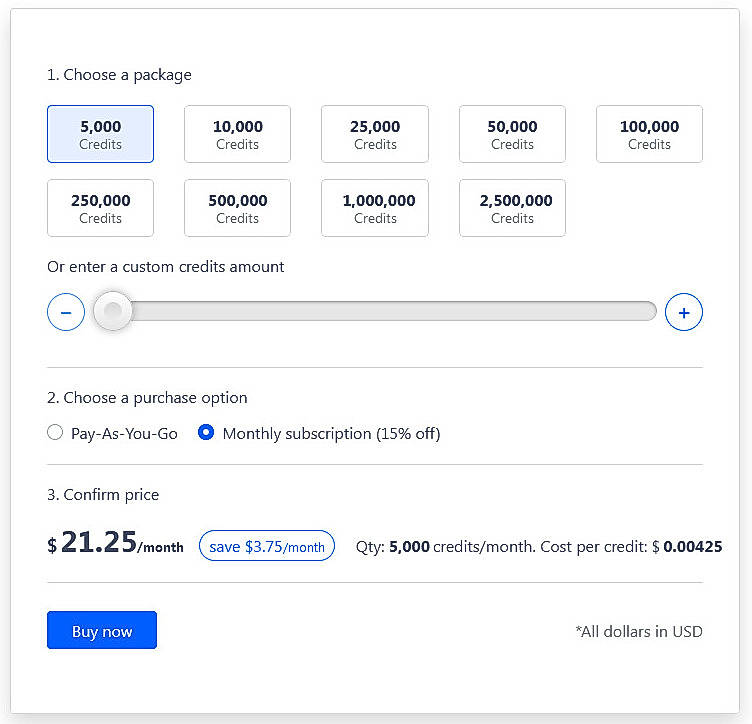 Pricing screenshot