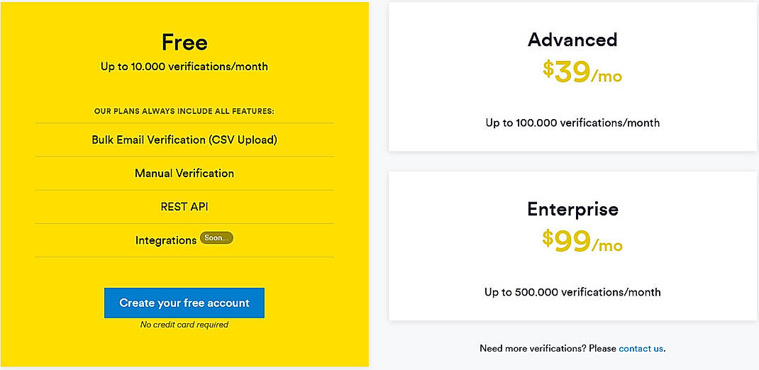 Pricing screenshot
