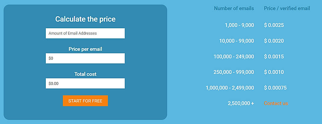 Pricing screenshot