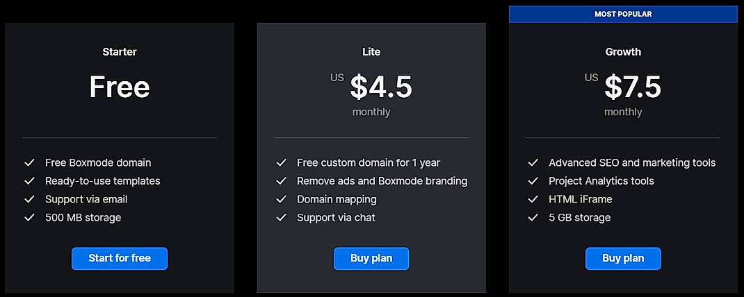 Pricing screenshot