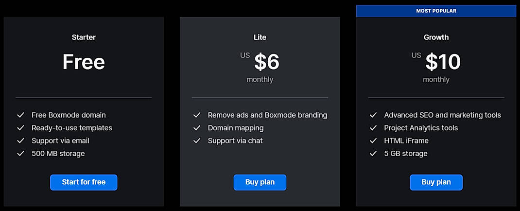 Pricing screenshot
