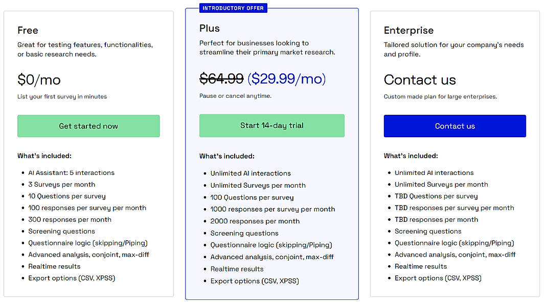 Pricing screenshot