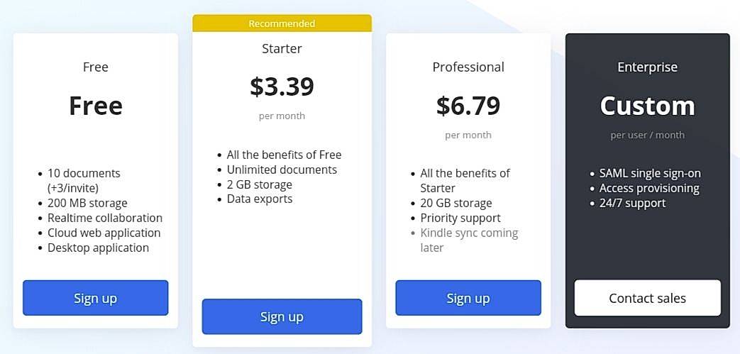 Pricing screenshot