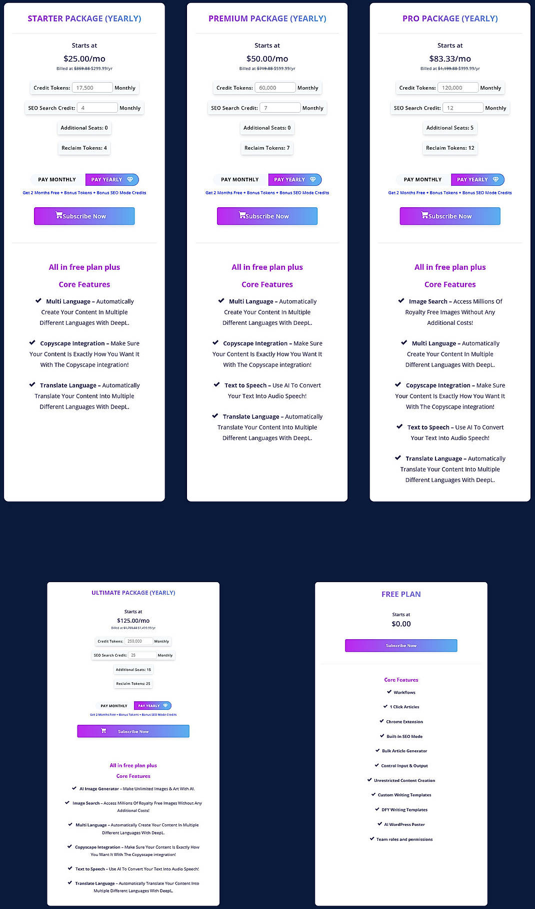 Pricing screenshot