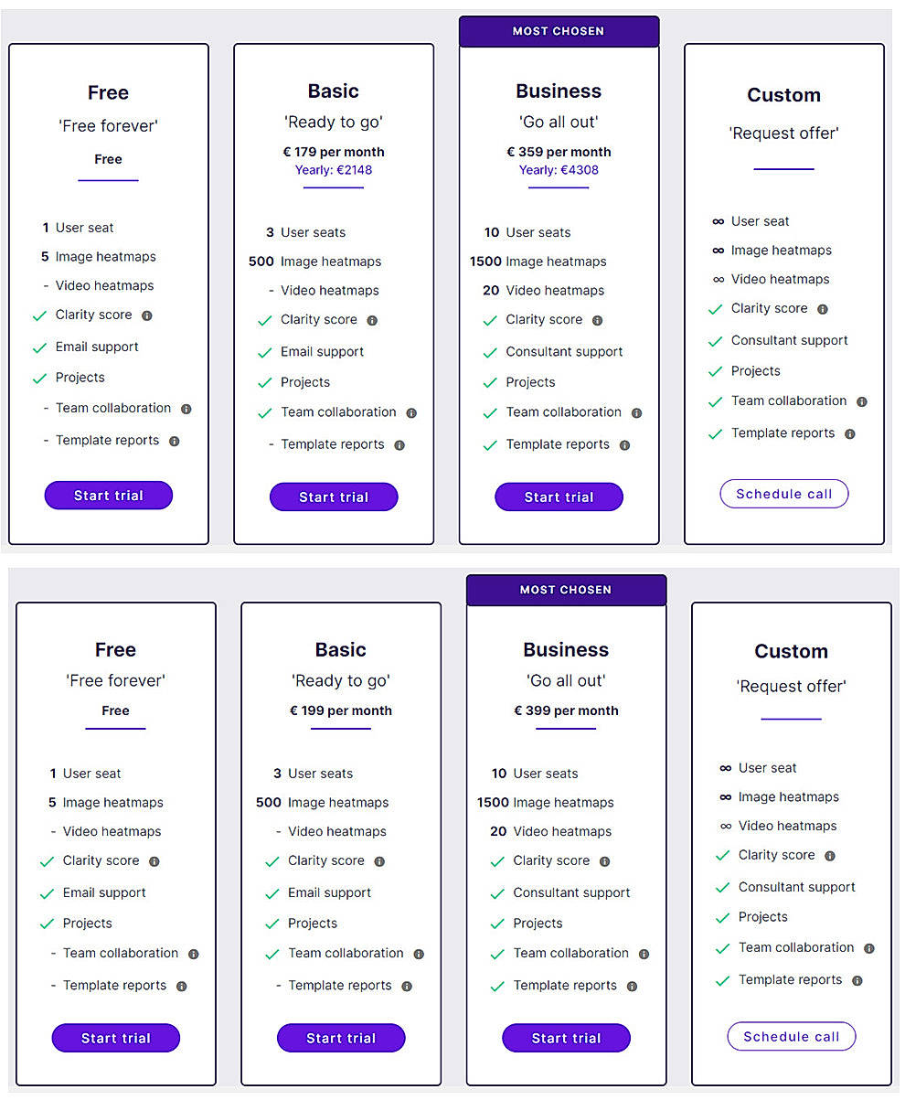 Pricing screenshot