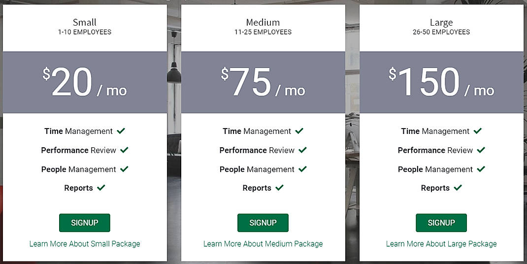 Pricing screenshot