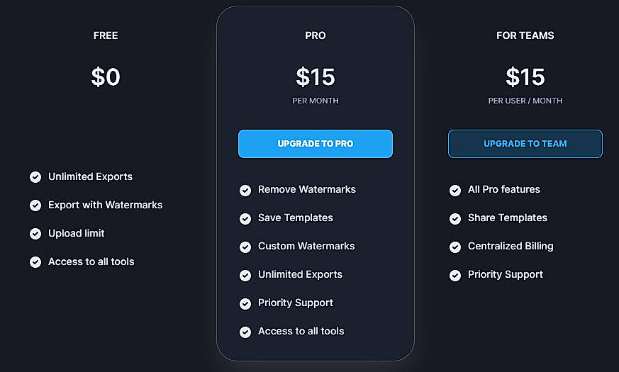 Pricing screenshot