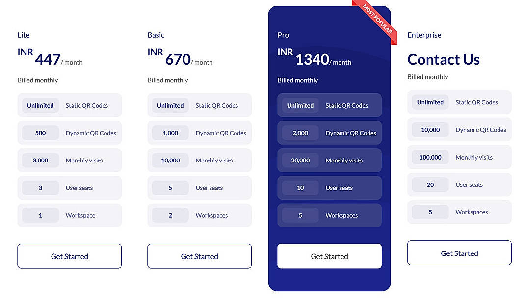 Pricing screenshot