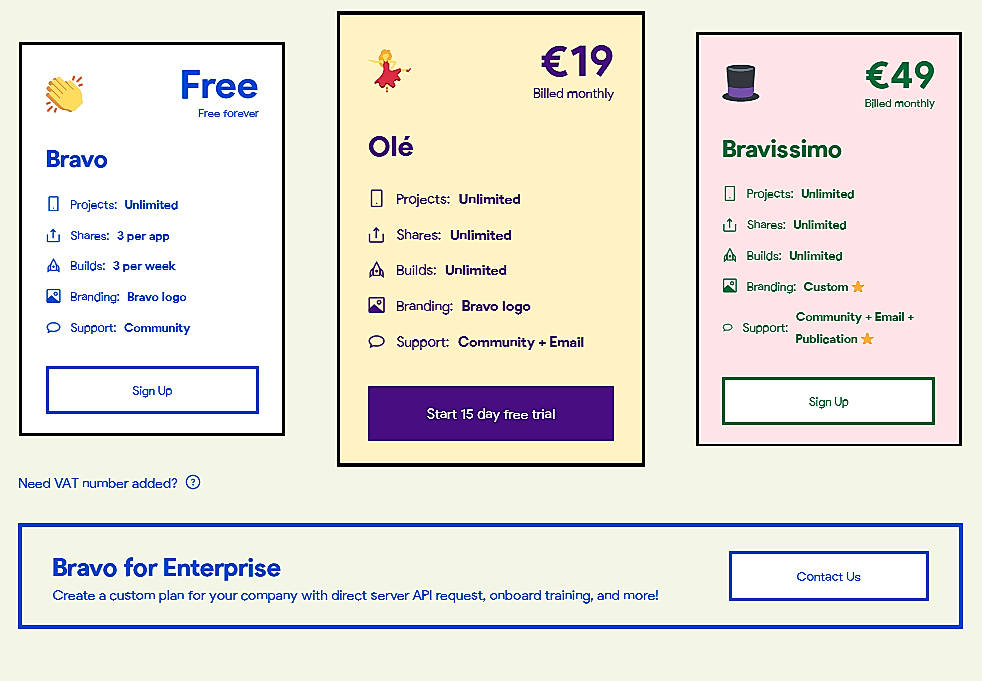 Pricing screenshot