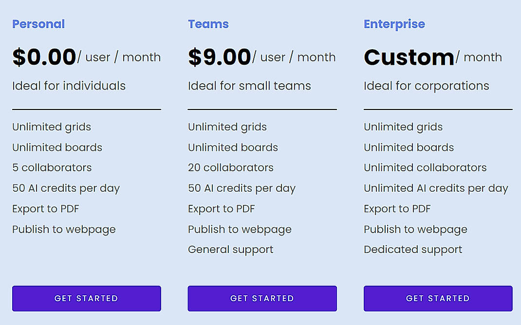 Pricing screenshot