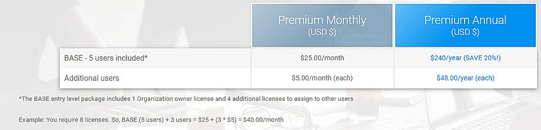 Pricing screenshot