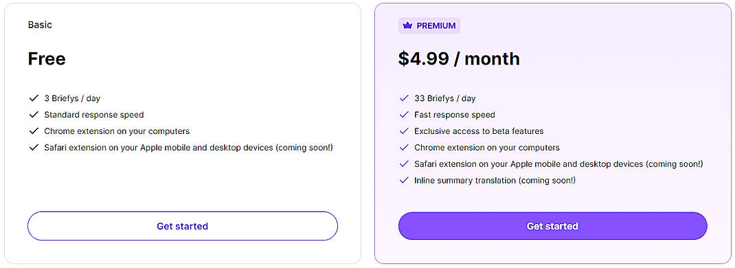 Pricing screenshot