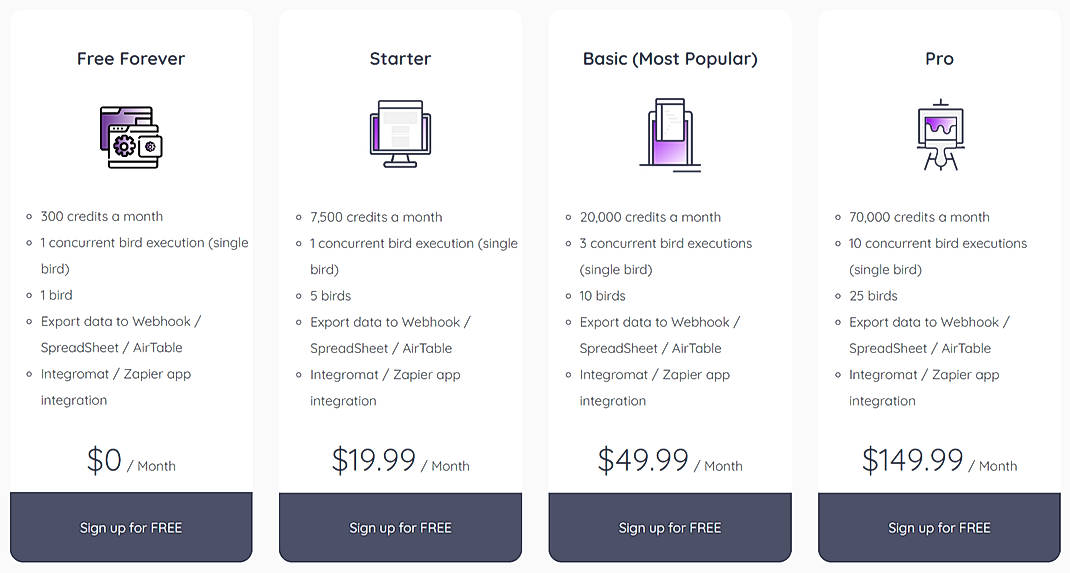 Pricing screenshot