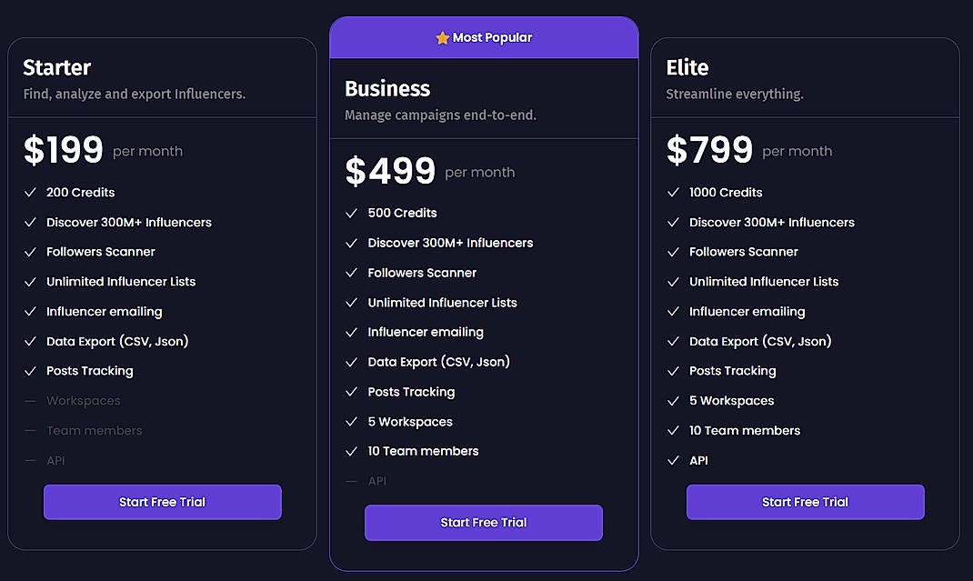 Pricing screenshot