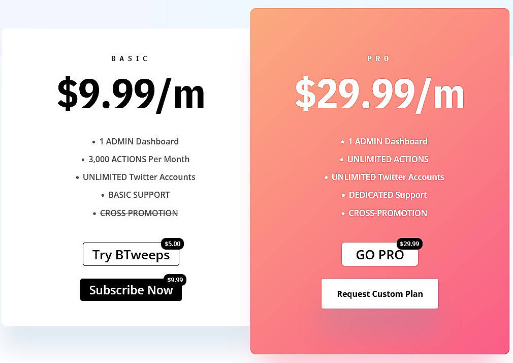 Pricing screenshot