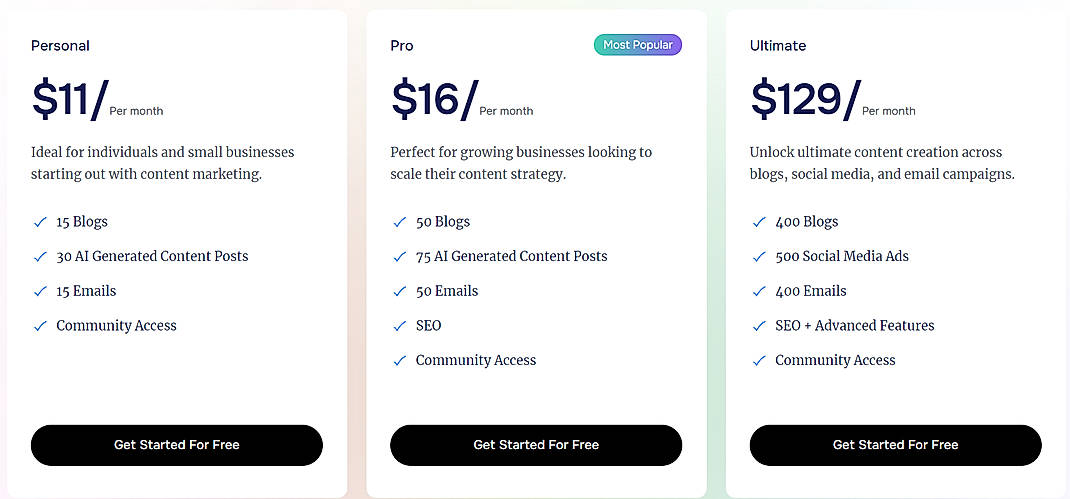 Pricing screenshot
