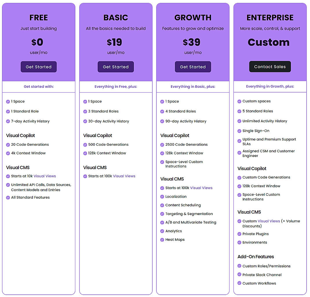 Pricing screenshot