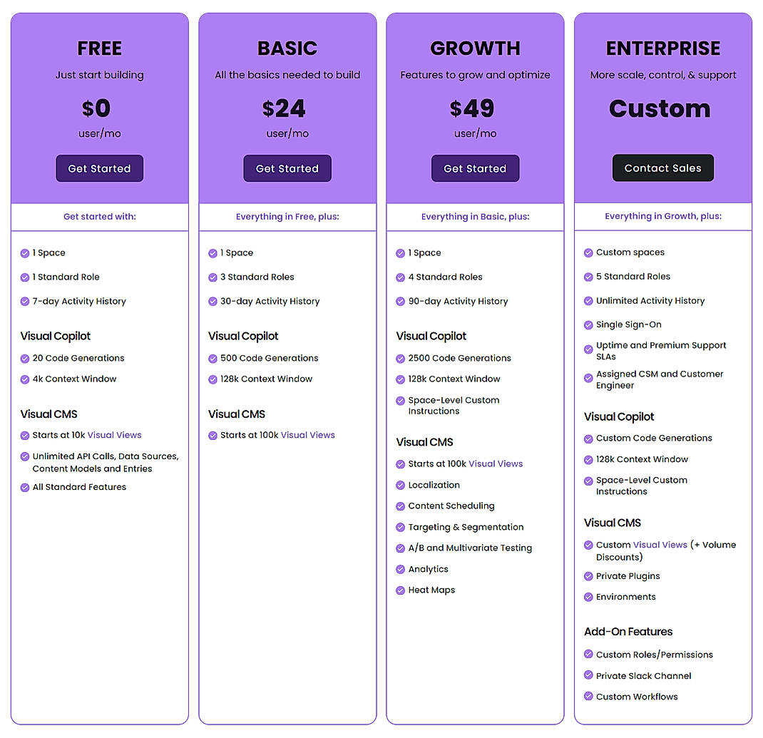 Pricing screenshot