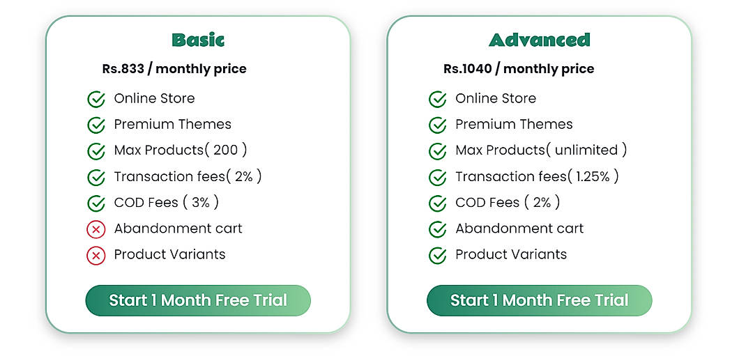 Pricing screenshot