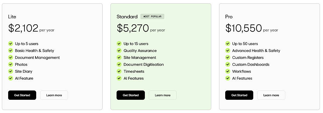 Pricing screenshot