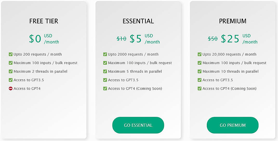 Pricing screenshot