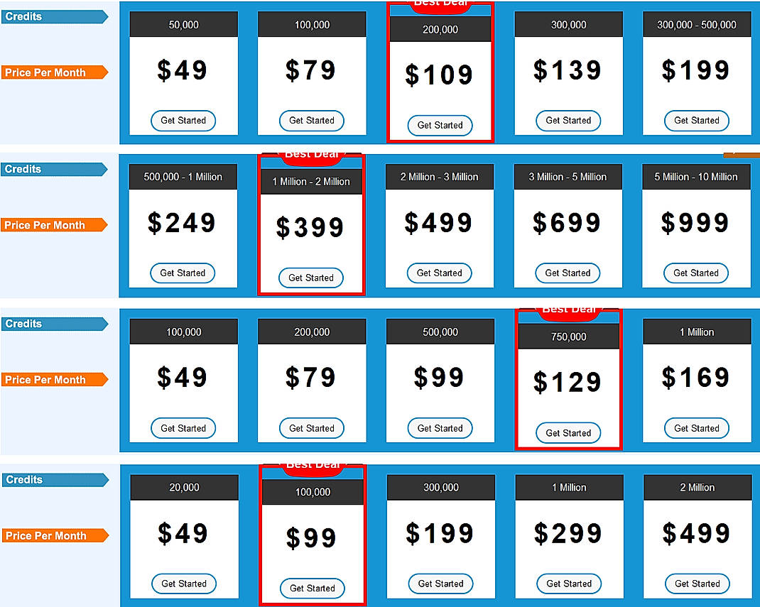 Pricing screenshot