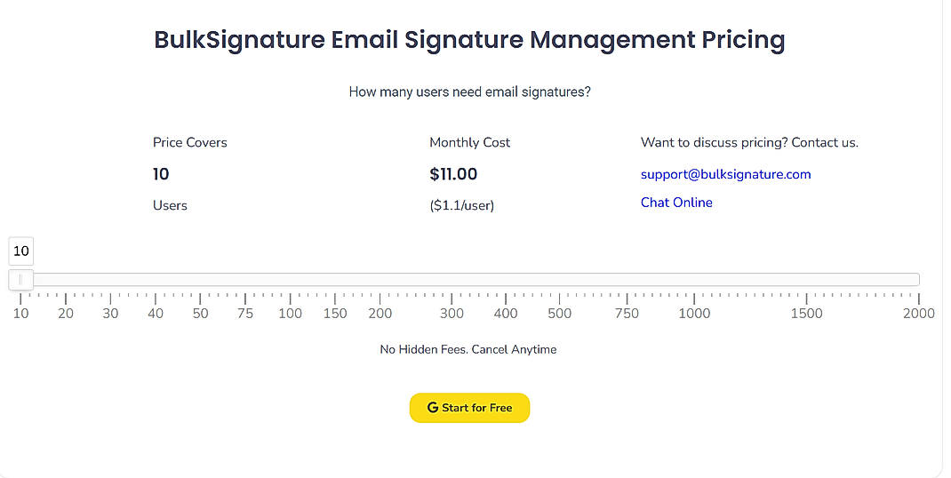 Pricing screenshot