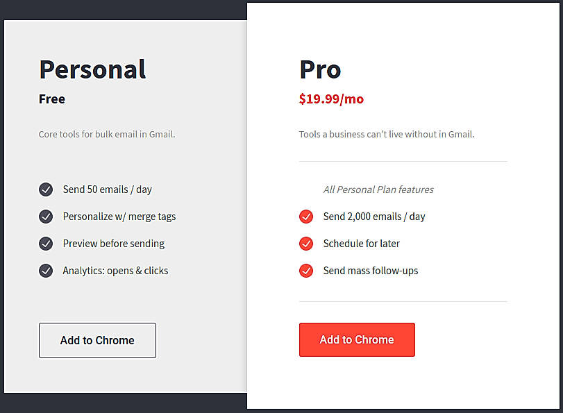 Pricing screenshot
