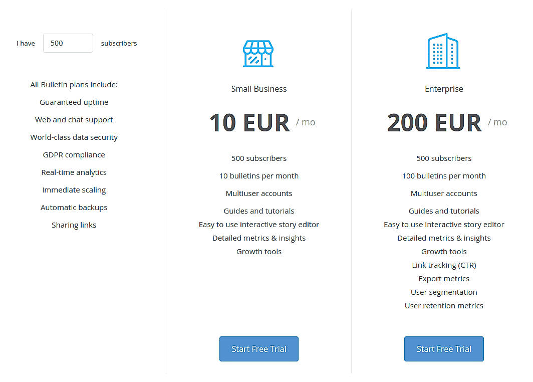 Pricing screenshot