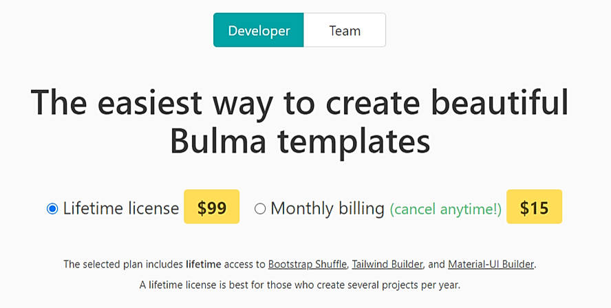 Pricing screenshot