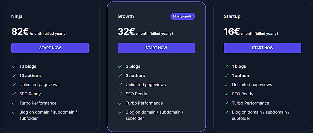 Pricing screenshot