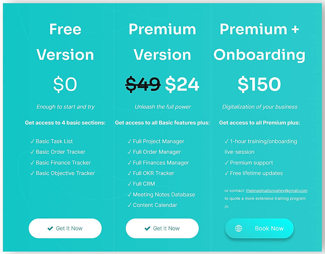 Pricing screenshot