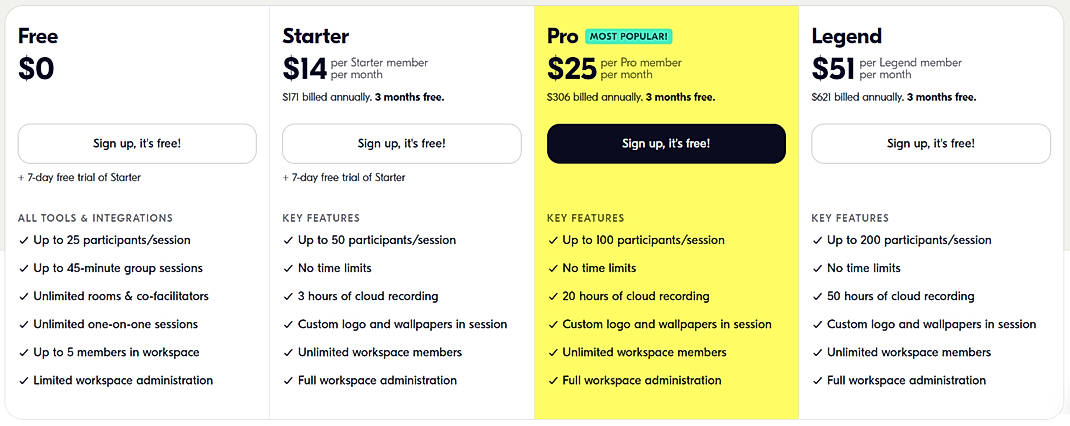 Pricing screenshot