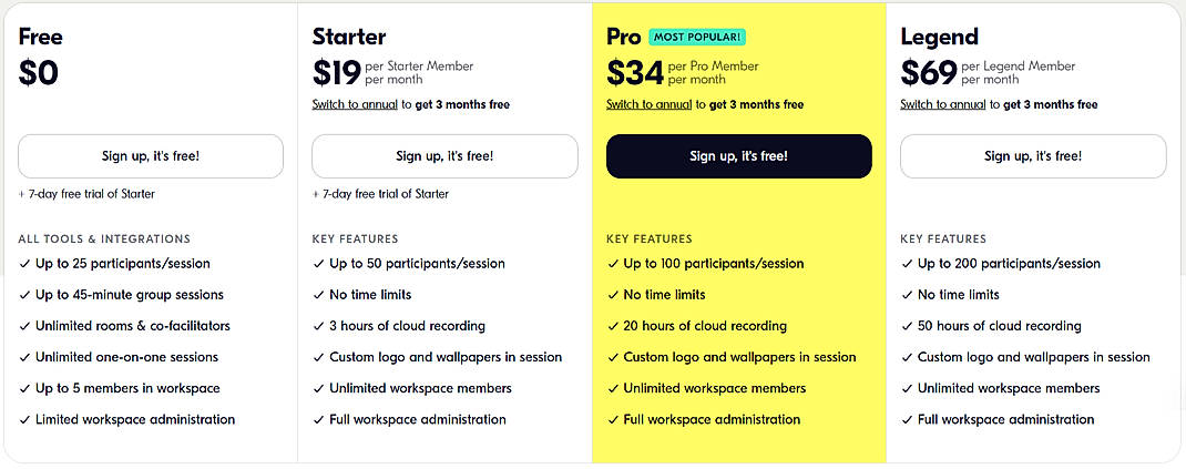Pricing screenshot