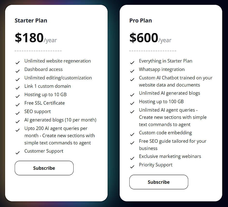 Pricing screenshot