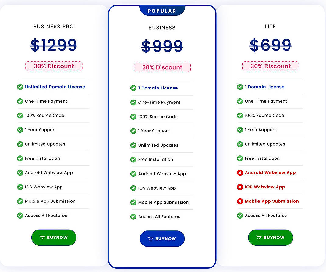 Pricing screenshot