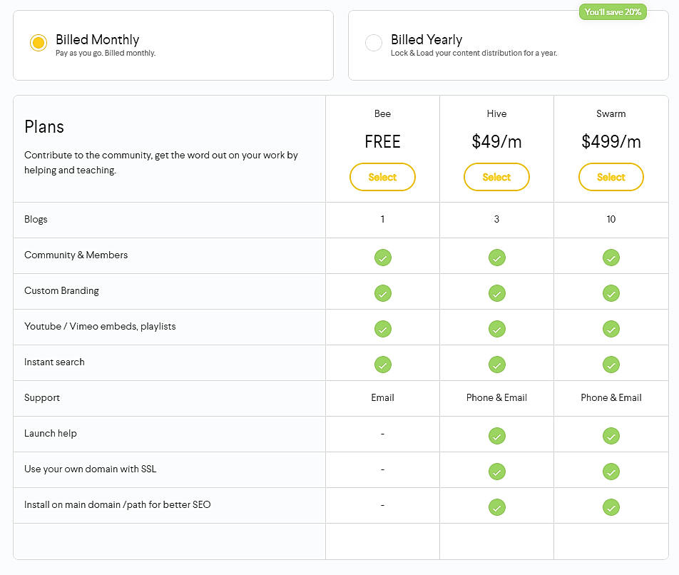 Pricing screenshot